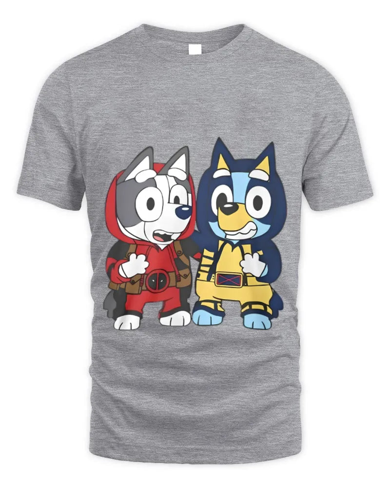 Bluey Heeler Deadpool Wolverine True Friends Fan Logo Shirt
