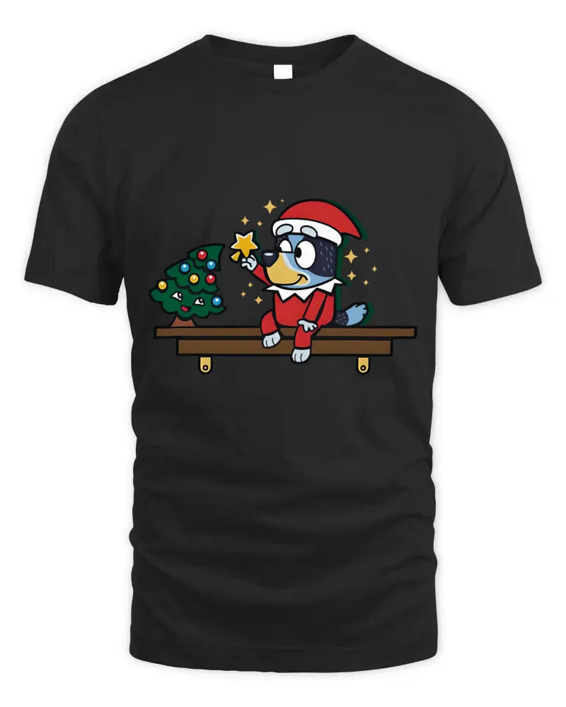 Bluey Santa Bandit Heeler Cartoon Christmas Gift Shirt White