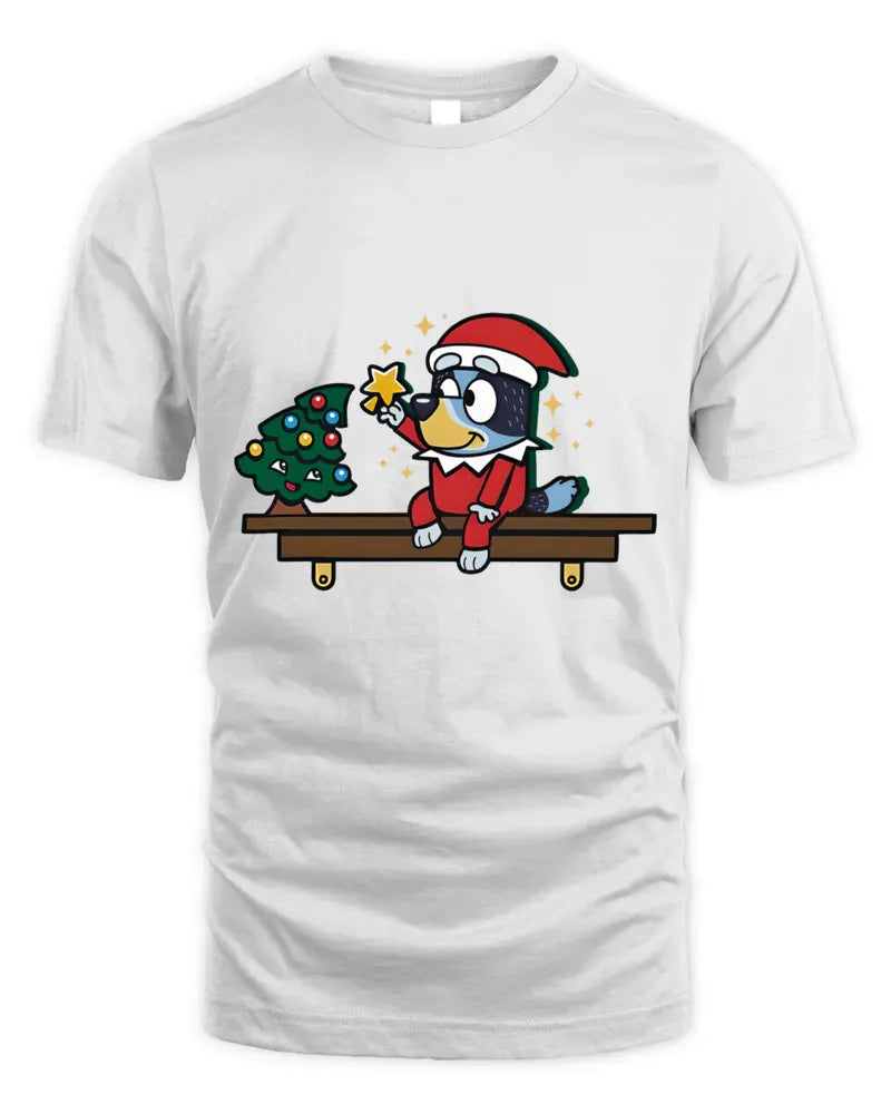 Bluey Santa Bandit Heeler Cartoon Christmas Gift Shirt White