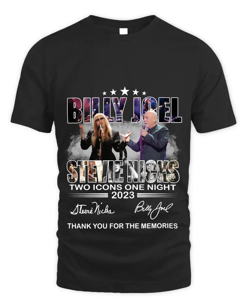 Billy Joel Stevie Nicks Two Icons One Night 2023 Thank You For The Memories Tee Shirt